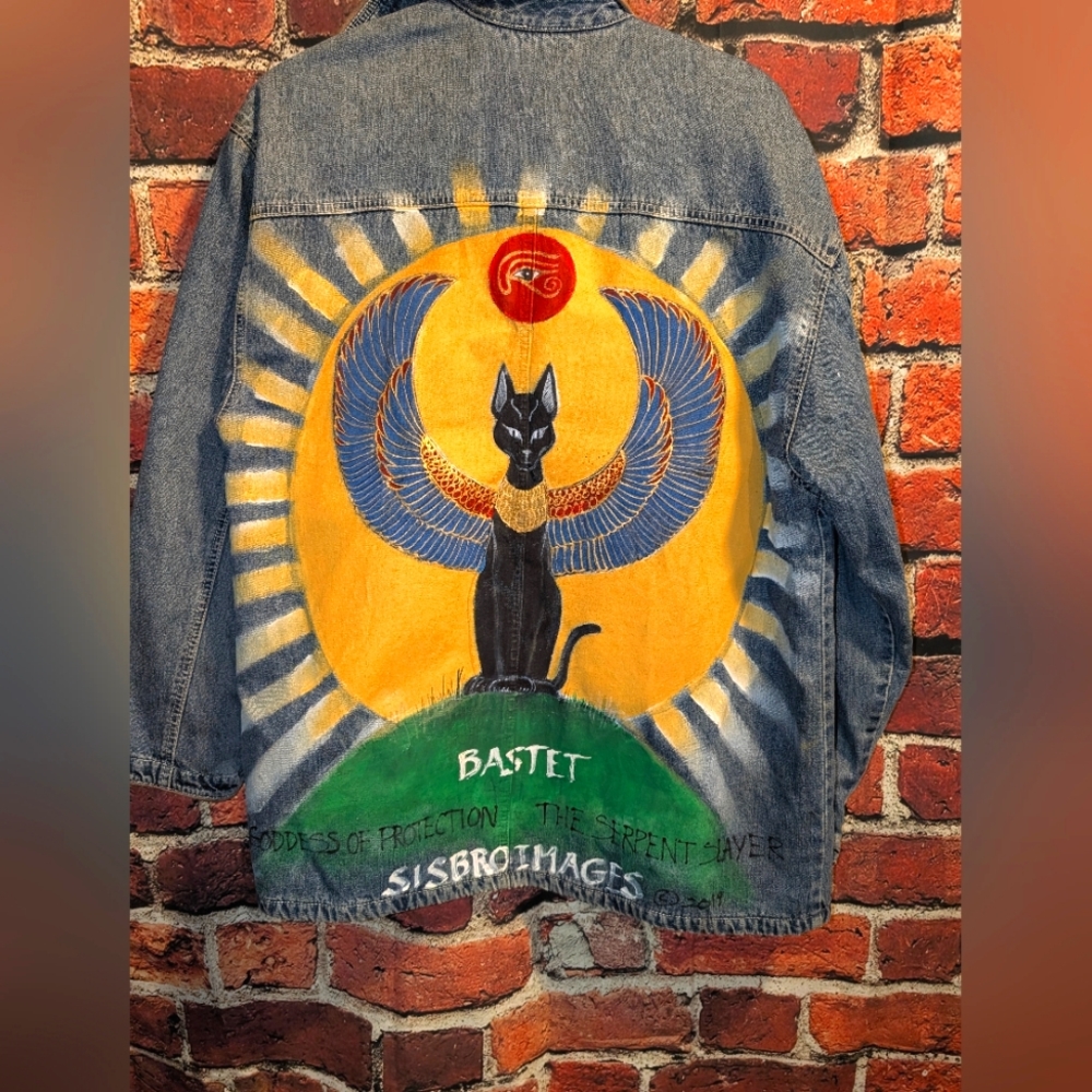 Colorful Denim Jacket with Cat Artwork